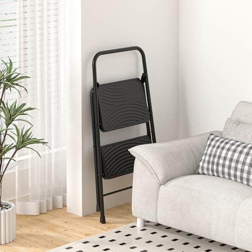 Jocauto Escada de 2 degraus, banqueta dobrável para adultos com pedal antiderrapante largo, banqueta