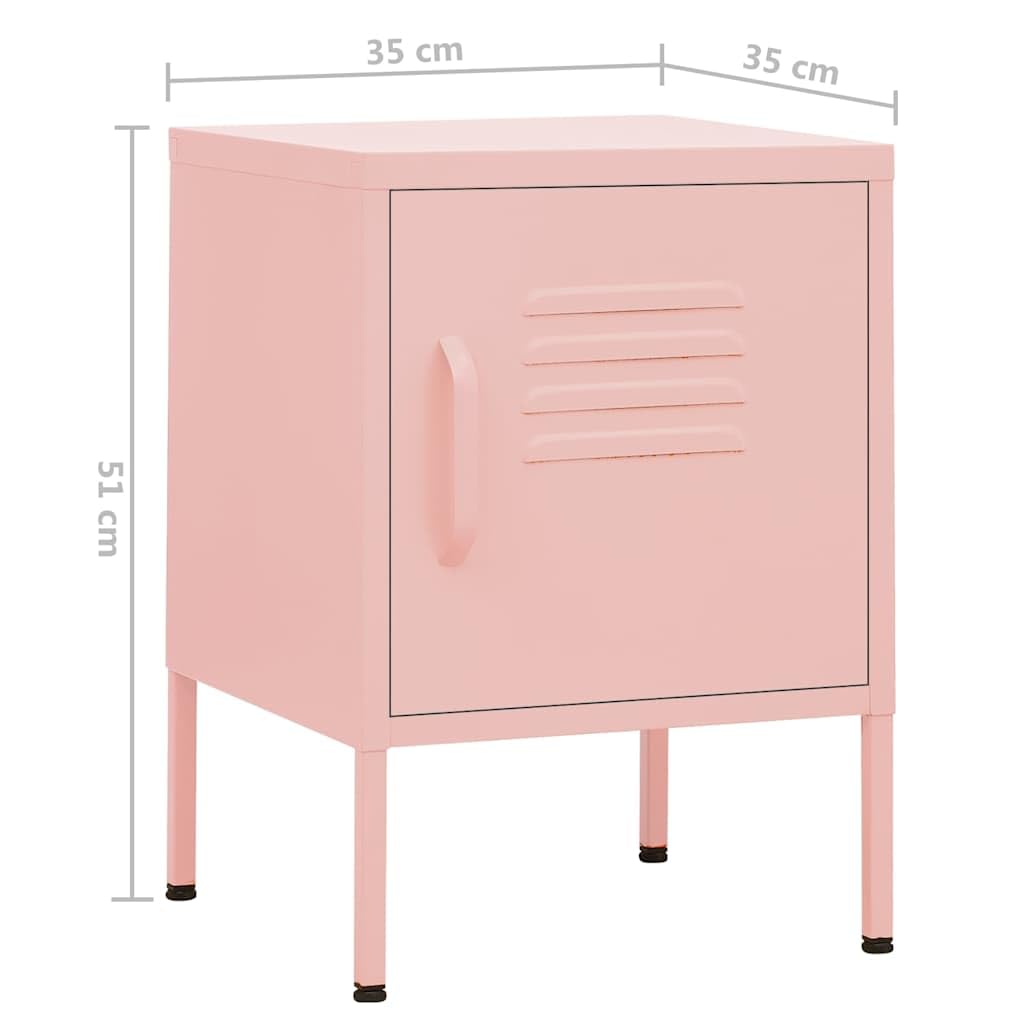 Comodino rosa in acciaio 35 x 35 x 51 cm con vano regolabile, serratura e livellatori per camera da letto, soggiorno, corridoio, cameretta dei bambini e camera degli ospiti