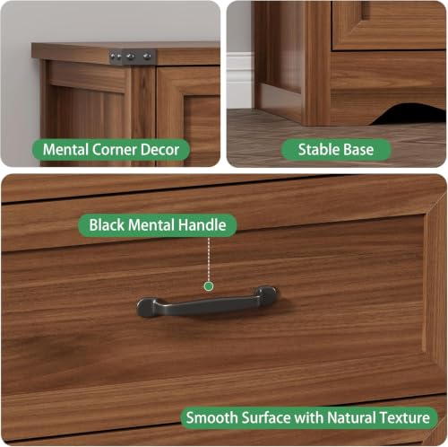 Image of Xixini Nightstand Set of 2 with 3 Storage Drawers, Tall Side Table, Walnut