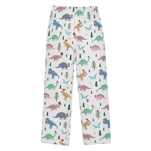 ZZXXB Xmas Dinosaur Tree Boys Long Pants Soft Trousers Elastic Waist Kids Lounge Bottoms with Pockets S-XL