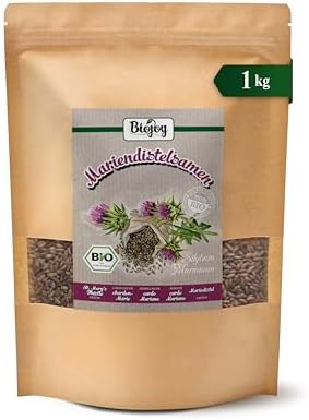 Biojoy Semillas de cardo mariano BÍO (1 kg), secadas y enteras, ideales para Infusión (Silybum Marianum)
