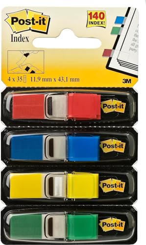 Post-it Index Small Flags Pack of 4 Dispensers 35 in Dispenser 11.9 mm x 43.2 mm Yellow Red Green Blue - to Mark Highlight or Code Important Information