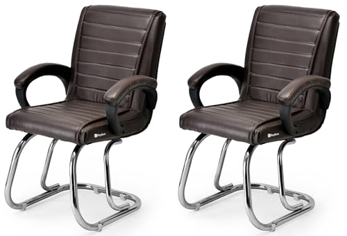 Image of GOYALSON Home Exclusive Visitor Study Reception Chair with Arm Rest and Heavy Frame with Cushioned Seat Back (2, Coffee, SS 303 Stainless Steel Frame)