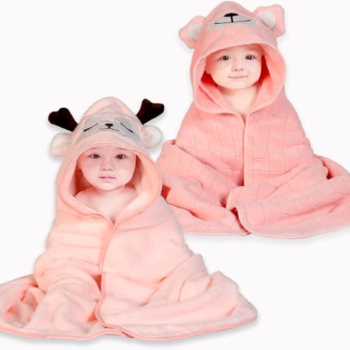 Image of Baby Hooded Towels,31 x 31 in Infant Super Soft Baby Bath Towels with Hood for Toddlers1-3,Highly Absorbent Viscose Hooded Towel for Boys, Girls, Newborn Essentials