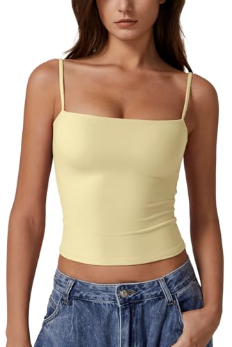 Image of QINSEN Women's Double Lined Basic Tank Top Adjustable Spaghetti Straps Sleeveless Camisole Shirts
