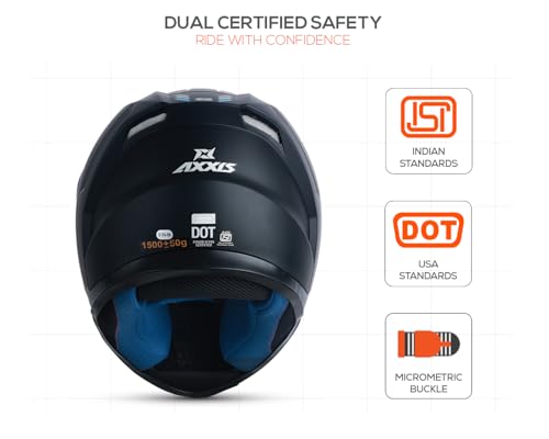 Image of Axxis Segment by MT Group, Solid Full Face Helmet | ISI & DOT Certified | Aerodynamic Shell | Anti-Scratch Visor | Motorcycle Helmet for Men & Women