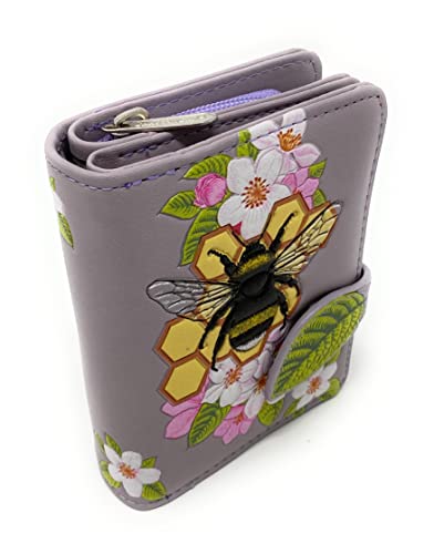 Shag Wear Bumble Bee Tattoo Small Fashion Wallet for Women and Teen Girl Vegan Faux Leather Lavender 4.5