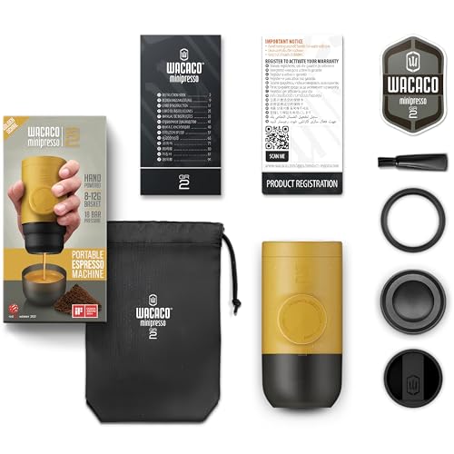 Image of WACACO Minipresso GR2, Portable Espresso Maker Compatible Ground Coffee, Espresso Machine 18 Bar Manually Operated (Golden Ochre)