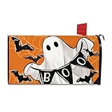 FBCOO Halloween Ghost Boo Mailbox Cover Magnetic Standard Size 20.5" x 18", Spooky Bat Spider Web Decorative Post Letter Box Wrap Decor, Funny Orange Garden Yard Outdoor Decoration