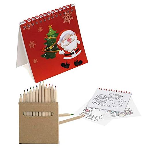 Lote de 24 libretas con Plantillas Motivos Navideños más 24 Cajas con 12 lápices de Colores en Madera para Eventos Infantiles en Navidad