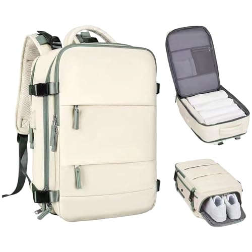 Mi Ko Mi Ka Mochila de Viaje Grande: Resistente al Agua, con Compartimento para Zapatos Separado, Puerto de Carga USB y Diseño Multifuncional Antirrobo. 2210 (Beige Claro)