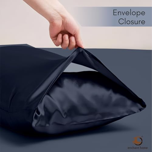Image of 300 TC Art Silk Satin Pillow Cover Set | Durable Satin Pillow Cover with Envelope Closure | Luxury Satin Pillow Covers | Cozy Satin Pillow Covers (2, Navy Blue)