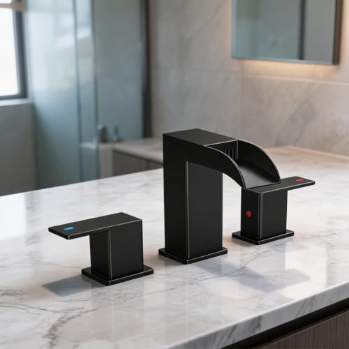 Robinet mitigeur de lavabo carré haut de gamme à double commande et bec cascade design - 4