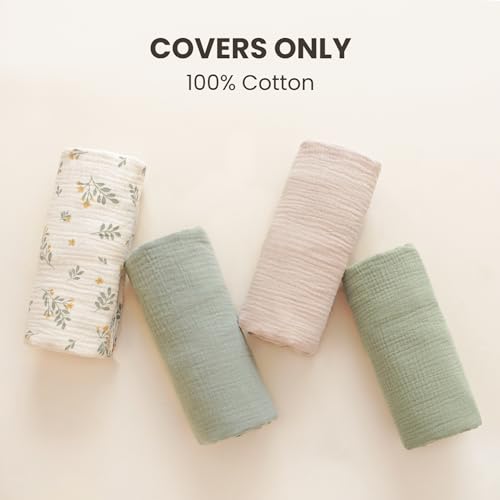 Image of Konssy Muslin Baby Lounger Cover 2 Pack, 100% Cotton Newborn Lounger Cover, Soft and Breathable Baby Nest Slipcover for Boys Girls (Leaf,Green)