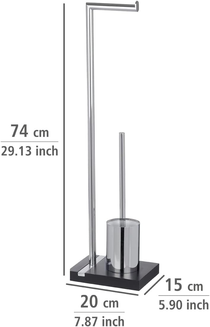 Wenko 204601000 Toilet Brush/Toilet Roll Stand 20 x 74 x 15 cm Polyresin/Chrome Noble Black
