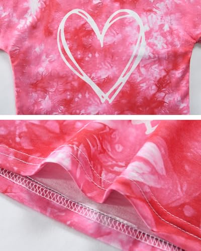 Image of Tkria Girl Crop Tops Valentine Short Sleeve Tshirt Tie Dye Heart Teen Girls Shirt Clothes 6-14 Years