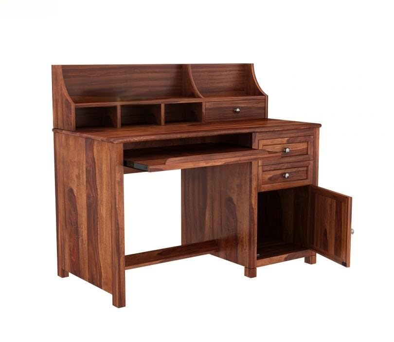 Image of Sheesham Wood Study Table for Students & Adults with Storage | Wooden Computer Desk for Home Office, Writing & Laptop Table | Brown Finish | 61x119.4x106.7 cm | 1 Year Warranty