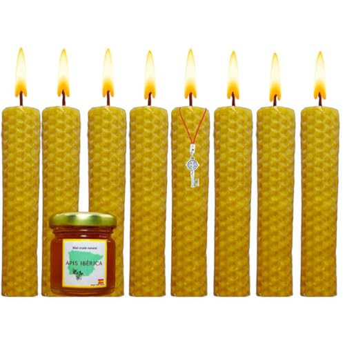 Velas de Miel 100% Cera de Abeja Natural Española-Aromaterapia Relajante-8 velas-Decoración-EcoFriendly-Sin Tóxicos-Origen España-Ritual Mágico Buena Suerte 11/22
