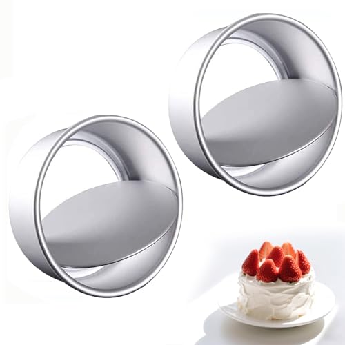 hjwanyin 2-Pack 4 Inch Non-Stick Deep Aluminum Cake Tins | Removable Bottom for Easy Release | Mini Round Baking Pans for Weddings Birthdays & Baking Rolled Edges