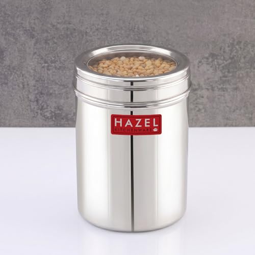 Image of HAZEL Stainless Steel Kitchen Container with Transparent Lid | Top See Through Kitchen Container Set with Matt Finish | Multipurpose Container for Kitchen Storage, 1500 ML