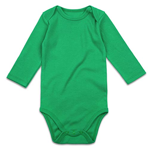 ROMPERINBOX Unisex Solid Baby Bodysuit 0-24 Months (Green Long Sleeve, 6-9 Months)