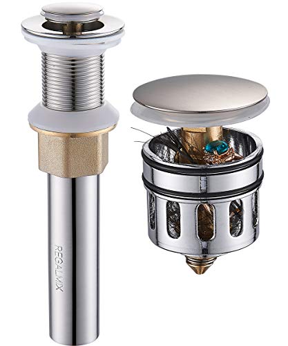 Image of REGALMIX Vessel Sink Drain, Bathroom Faucet Vessel Sink Pop Up Drain Stopper without Overflow Brushed Nickel, Built-In Anti-Clogging Strainer, Fits Standard American Drain Hole1-1 /2 inch to 1-3 /4 inchR085B-BN