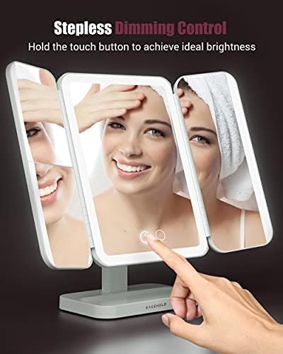 EASEHOLD Vanity Makeup Mirror 116 LED Lights,5000mAh Rechargeable,Adjustable 3 Color Lighting Modes, 2x/3x/10x Magnifying, 180° & 90° Rotation for Countertop Cosmetic Beauty Mirror, White