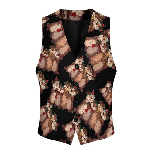Cute Otter Christmas Men's Suit Vest Waistcoat Vests Formal Dress with 2 Pockets for Business Casual Tuxedo3