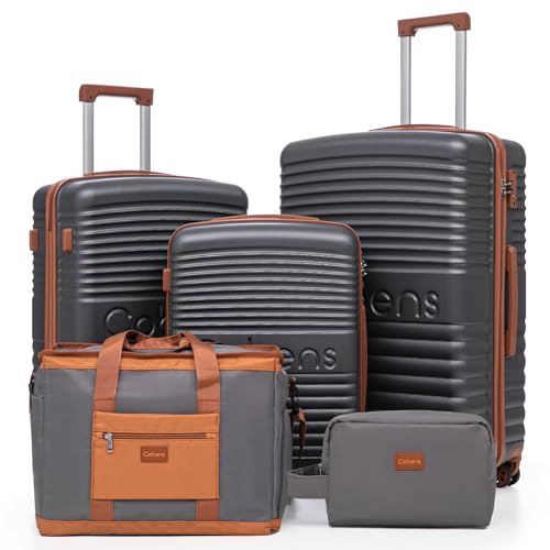 Image of 5 Piece Luggage Sets with Spinner Wheels and Tsa Lock, Hardshell ABS Suitcase Set, Lightweight Hardside Waterproof Travel Suitcases for Men Women, 20 inch, 24 inch, 28 inch Gray