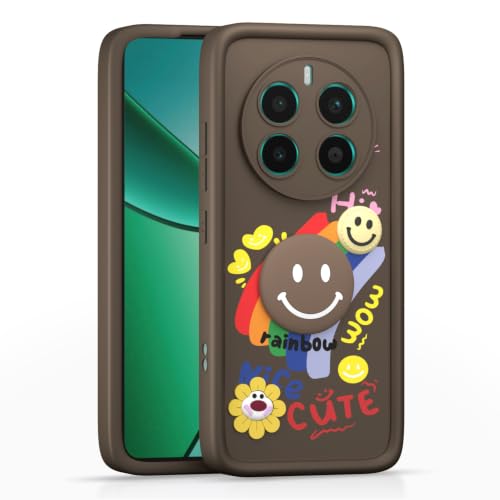 Image of Pikkme Back Cover for Realme 12 Plus 5G / P1 5G / Narzo 70 5G / 70 Pro 5G | Soft Silicone| Cute Rainbow Smile & 3D Cartoon Flower Design | Shockproof Raised Camera Protection Bumper Case (Brown)