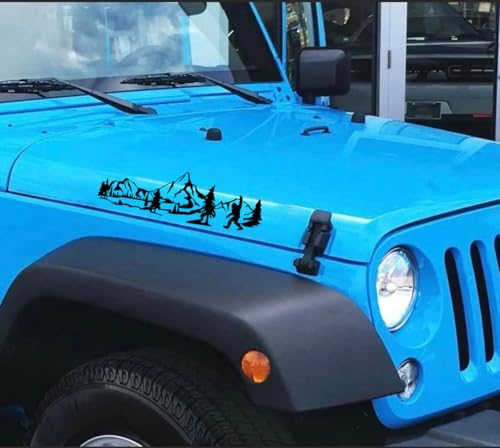 Image of Car Hood Decal Banner, Vinyl Mountain Scene Off-Road Stickers Compatible with All Jeeps Wrangler JL JLU Gladiator JT (Mountain)