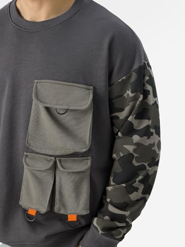 Image of The Souled Store Black Ops Men and Boys Long Sleeve Round Neck Grey Oversized Fit Sweatshirts Oversized Sweatshirts for Men Hoodies Pullovers Graphic Printed Relaxed Loose Fit Drop Shoulder Casual