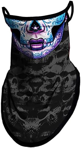 Obacle Bandana Face Mask with Ear Loops Neck Gaiter Face Mask Scarf Face Cover for Men Women (Skull Women Purple Face)