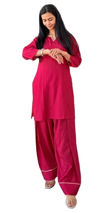 Image of Women's Rayon Farshi Salwar Suit with Palazzo Set 3 /4 Sleeves Plain Kurti for Women and Girls