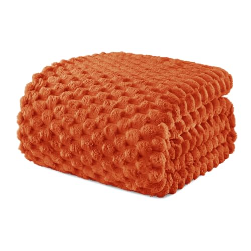 Image of Exclusivo Mezcla 3D Fleece California King Blanket for Bed, Burnt Orange | Oversized Soft Fuzzy Plush Lightweight Bed Blankets, Cozy Fluffy Decorative Blankets for All Seasons, 120x120 Inches