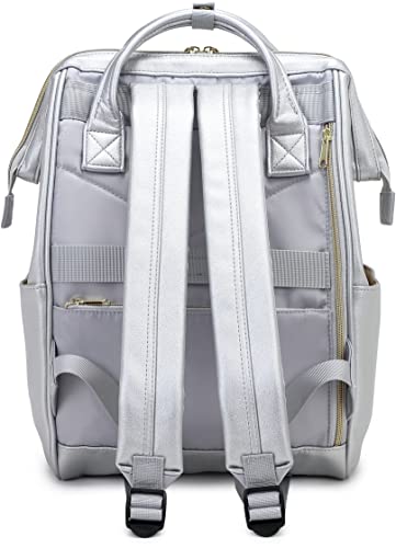 Kah&Kee Leather Backpack for Women and Men 15-inch Laptop Bag | Teacher Professional, Diaper Bag Backpack, Ideal for Work, School, Nurse, College & Travel (Silver II, Medium)3