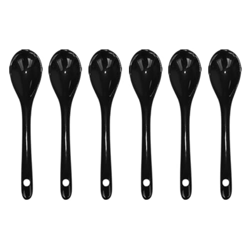 Pirhosigma Lot de 6 cuillères à œufs en porcelaine noire de 11,9 cm pour café, dessert, yaourt, thé, thé laiteux