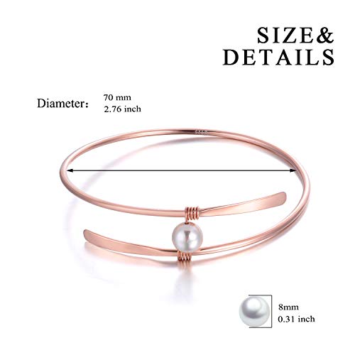 POPLYKE 925 Sterling Silver 18K Rose Gold Freshwater Pearl Bangle Bracelets for Women Bridesmaids Wedding Jewelry for Mom4