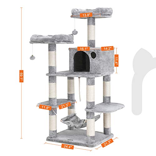 FEANDREA Multi-Level Cat Tree for Big Cats, Stable Cat Tower, Light Gray UPCT85W