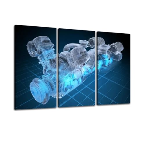 3D V8 Engine Canvas Wall Art, Framed Modern Poster