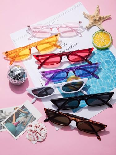 Zhanmai Retro Small Cat Eye Sunglasses Vintage Square Shade Women Cute Skinny Cat Eye Eyewear (7 Pairs)3