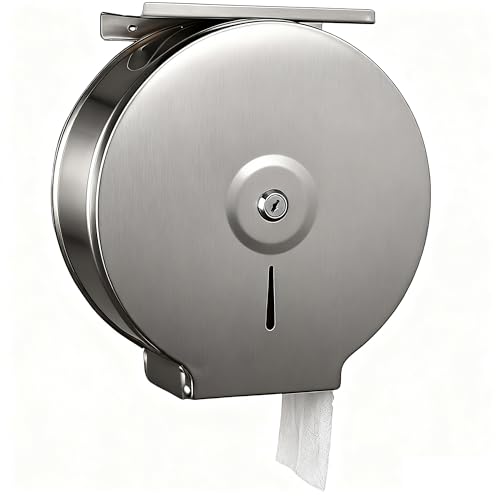 NICEME Stainless Steel Hand Towel Dispenser Lockable Mini Jumbo Toilet Roll Dispenser Commercial Toilet Tissue Dispensers Diameter 255mm Center axis 40mm - Silver