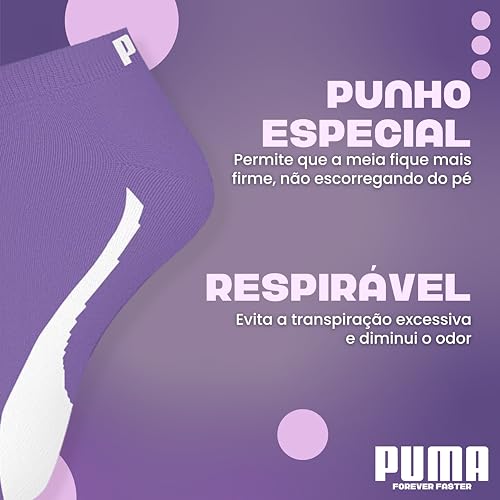 PUMA Kit 6 Pares Meia Sapatilha Esportiva Cano Curto Feminina, 1 Preto - 1 Rosa Bebê - 1 Rosa Claro
