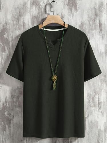 Image of TAGDO Men's Waffle Knitted V Neck|T Shirt for Man|Waffle|Cotton|Casual| Regular Fit Tees (2012)