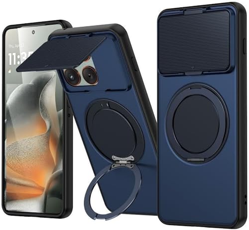 Image of SPAZY CASE Moto Edge 70 Fusion 5G Back Cover|Premium Magnetic Ring Stand Case with Camera Protection Slider|360 Rotating Kickstand|Slim & Strong Grip Phone Case for Moto Edge 70 Fusion 5G-Blue