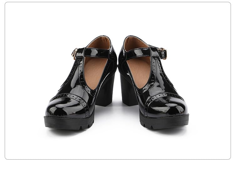 Women's Pumps Classic T-Strap Platform Shoes for Women, Ankle Strap Buckle Pumps Chunky Block Heels Oxfords Dress Pumps Shoes (Black,11)2