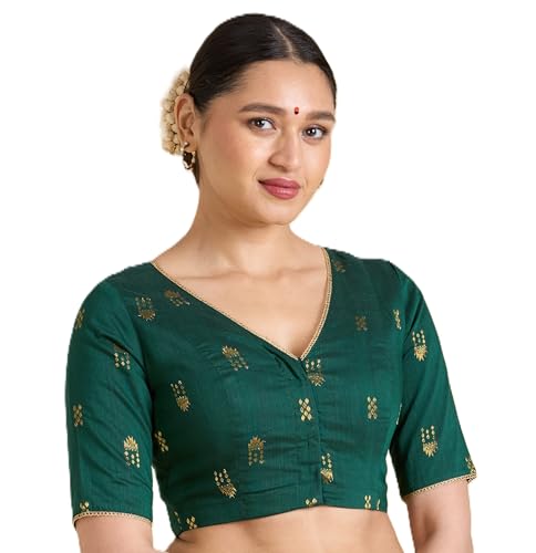 Image of Studio Shringaar Women's Handloom Cotton Silk Readymade Saree Blouse