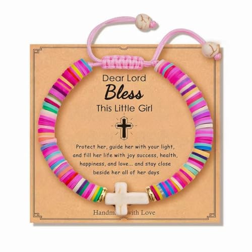 Baptism Gifts Cross Bracelet for Girl, First Communion Confirmation Bless Gifts for Teenage Girls Boys, Kindergarten Preschool Graduation Christening Gift for Daughter Granddaughter Godchild