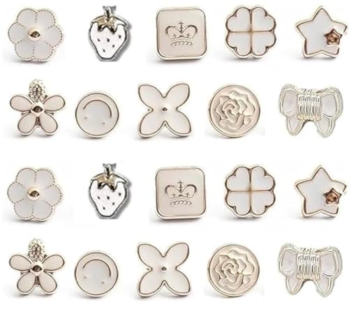Image of 20Pcs Women Shirt Brooch Pearl No Sew Button Pins Instant Jeans Safety Pin (White)