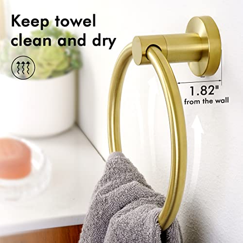 Kes Gold Towel Ring, Hand Towel Holder For Bathroom Wall, Brushed Gold Towel Hanger Wall Mounted Sus304 Stainless Steel, A2180B-Bz #TOP7
